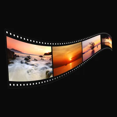 The lab’s film-strip emblem: a curving strip of 35 mm film holding four sunset seascapes.